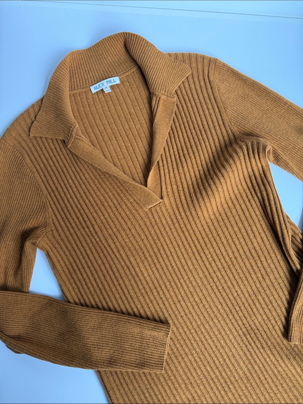 Alex Mill Ribbed Polo Sweater in Camel Brown
